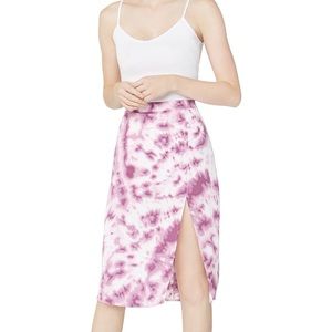 BCBGeneration Purple Tie Die Midi Satin Slit Skirt